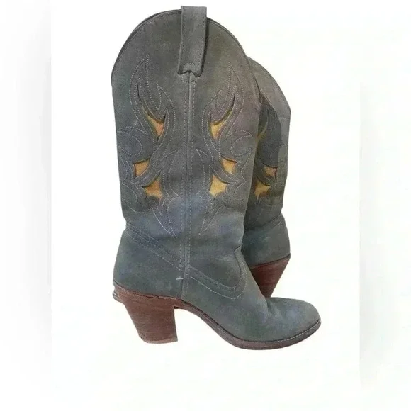 Laredo women’s suede heel gray with mustard yellow inlays accent sz 7 vintage - Picture 7 of 11